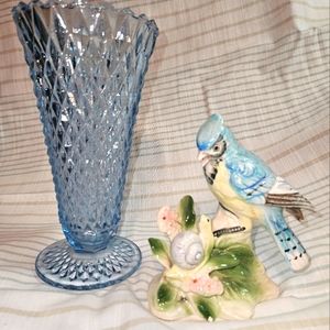 Indiana Glass Vase and bluebird